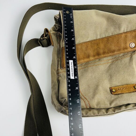 Augur Canvas Shoulder Saddle Bag Messenger Brown Leather Medium‎ Flap Snap Hobo - Picture 13 of 15